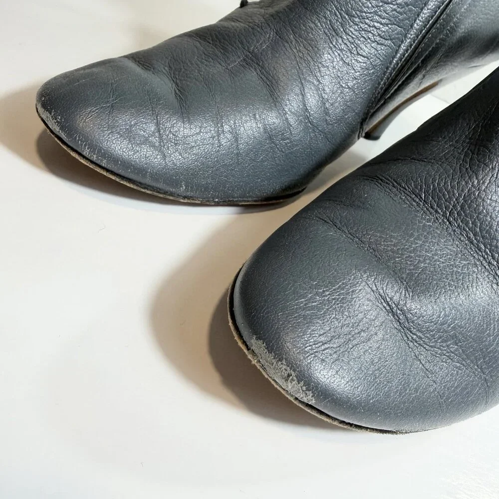 Repetto Leather Ankle Bootie Size 40 French Gray Blue Lace Up Dance Heels Shoes